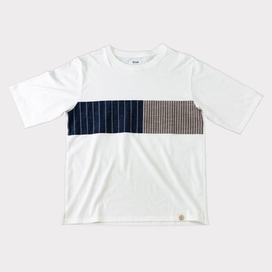 IIE Lab.×SIOME AIZUMOMEN switching TEE white / 水面縞×土香縞