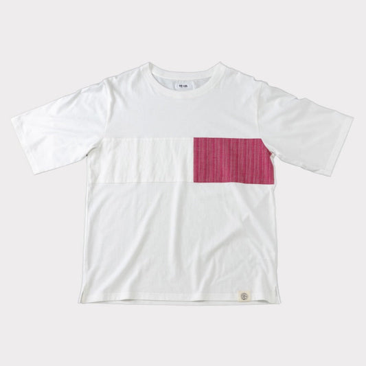 IIE Lab.×SIOME AIZUMOMEN switching TEE white / しろがすみ×みだれピンク（濃）