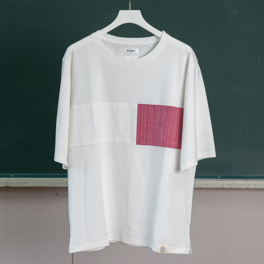 IIE Lab.×SIOME AIZUMOMEN switching TEE white / しろがすみ×みだれピンク（濃）